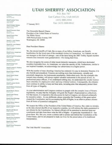 Utah Sherrifs' Association's Letter to President Obama